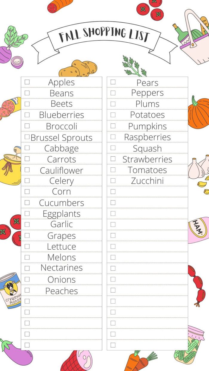 White Food Pattern Grocery Shopping List