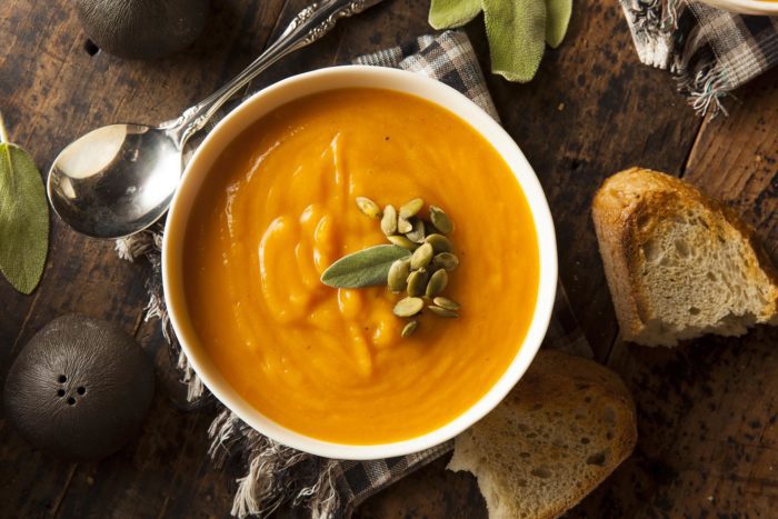Homemade Autumn Butternut Squash Soup with Bread